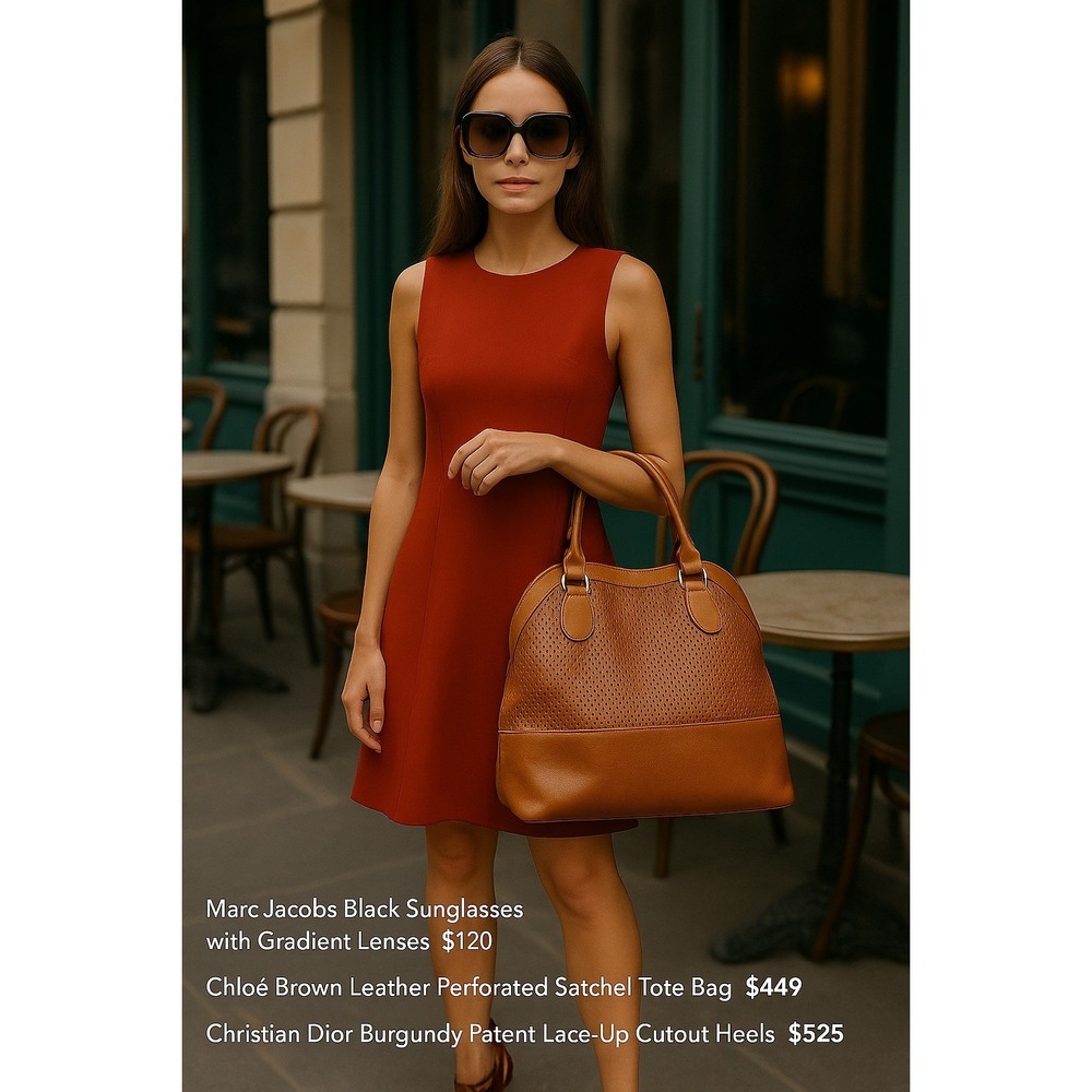 Chloé Brown Leather Perforated Satchel Tote‎ Bag - Picture 9 of 9